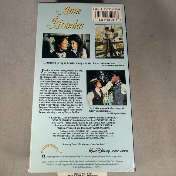 Anne Of Avonlea VHS 1987 Kevin Sullivan Walt Disney 2 Tape Set Megan Follows - Picture 2 of 4